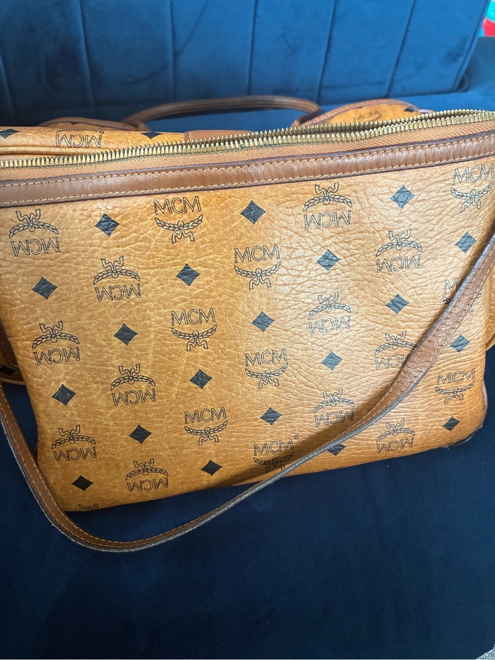 MCM Cognac Logo Visetos Tote with Brown Trim - Picture 8 of 8